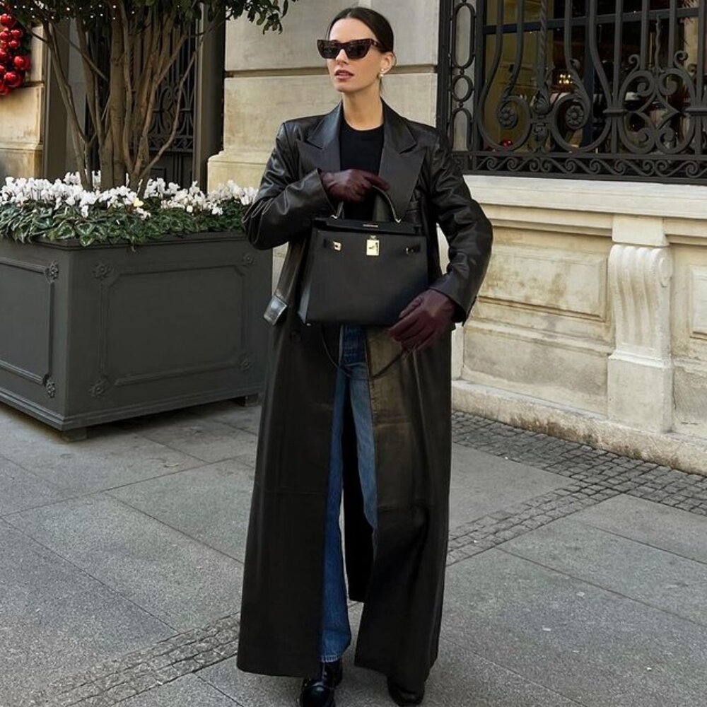 $1800 Nour Hammour Misha Leather Trench Coat Sz.34
